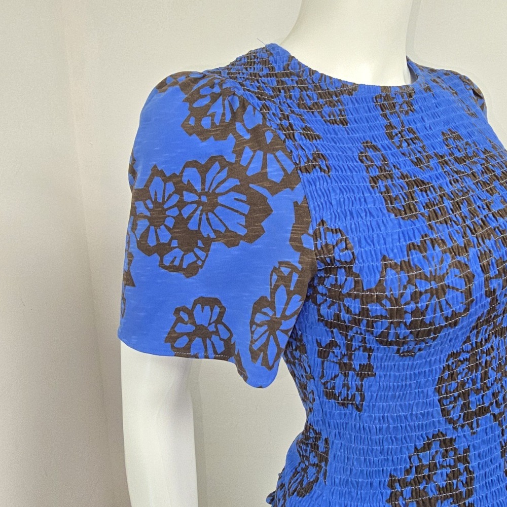 ME+EM Stencil Bloom Print Smocked Top Size 4 Blue Ruffle Provence Womens NWT - Picture 5 of 11